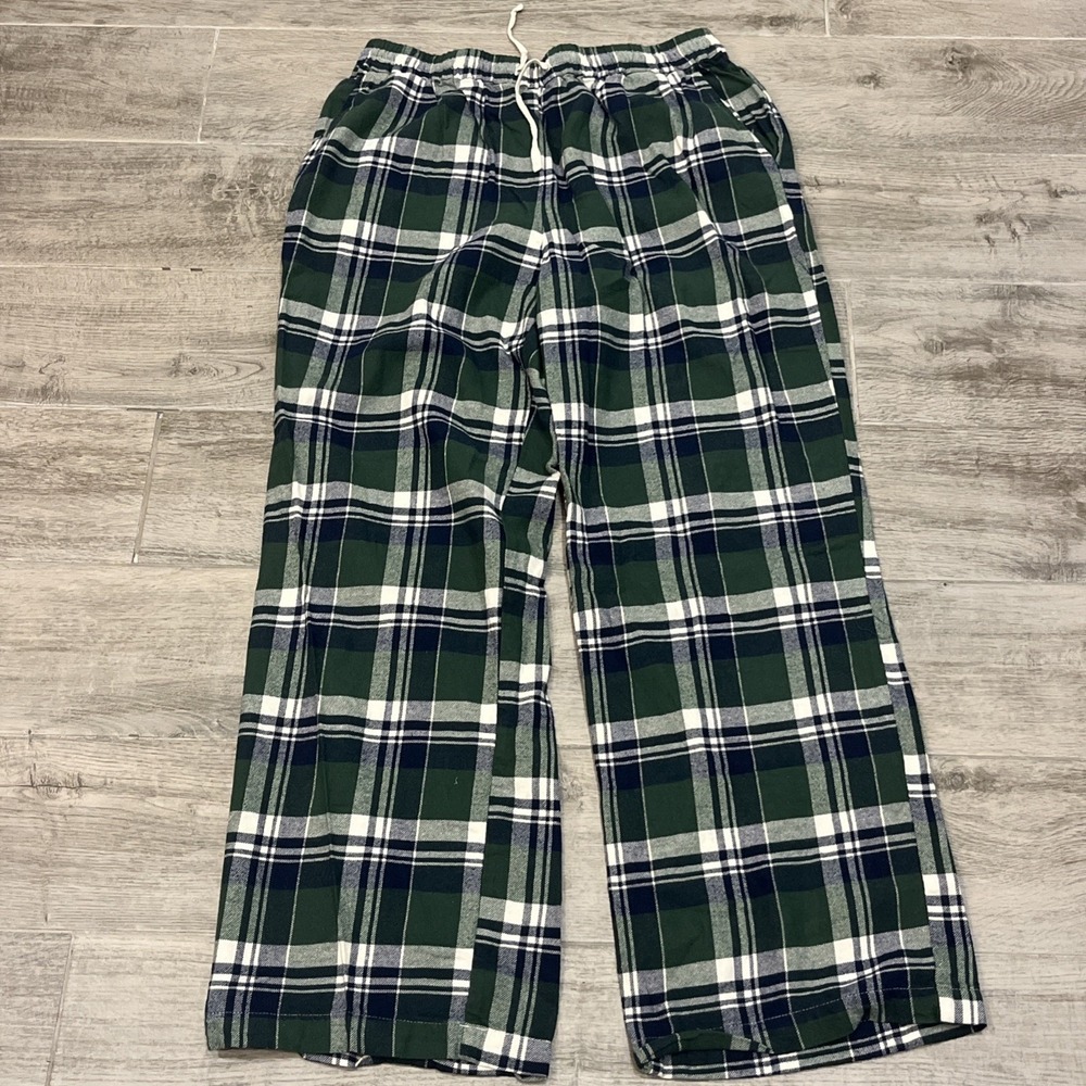 Sincerely Jules Women Loungewear Pants Blue Green Flannel Pocket Sz L Drawstring